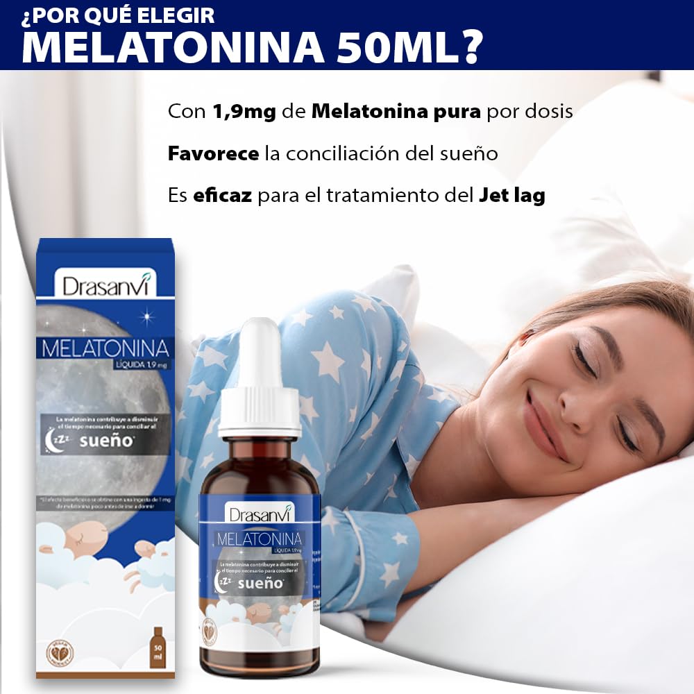 DRASANVI Melatonina Pura de 1,9 mg |Ayuda a Conciliar el Sueño| Potente Antioxidante| Ayuda en la Producción de la Hormona del Crecimiento (GH)| Rápida Absorción| Envase 50 ml= 31 Días| Sabor Limón