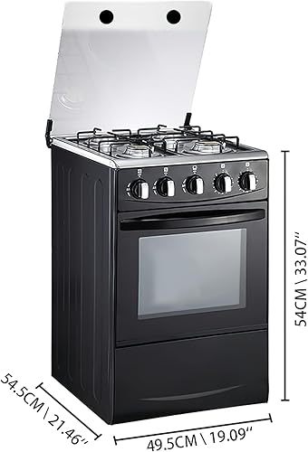 Miniatura 2 de Estufa de gas portátil de 20" - Equipada con 4 quemadores de bobina y horno de acero inoxidable (Negro: encendido automático)