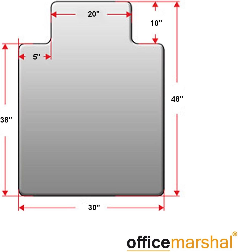 Office Marshal Polypropylene Chair Mat with Lip for Carpets 30"x48" - Low/Medium Pile | BPA, Phthalate, Odor Free - Opaque, Studded