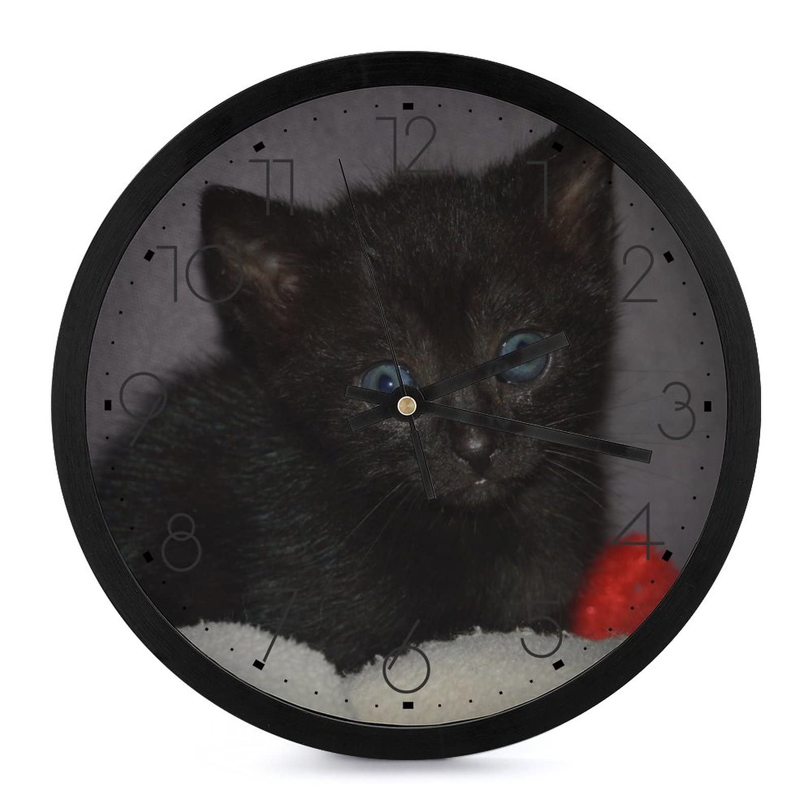 Pendule Murale Silencieuse Chaton Noir sans Tic-Tac Horloge Chambre Enfant 25cm