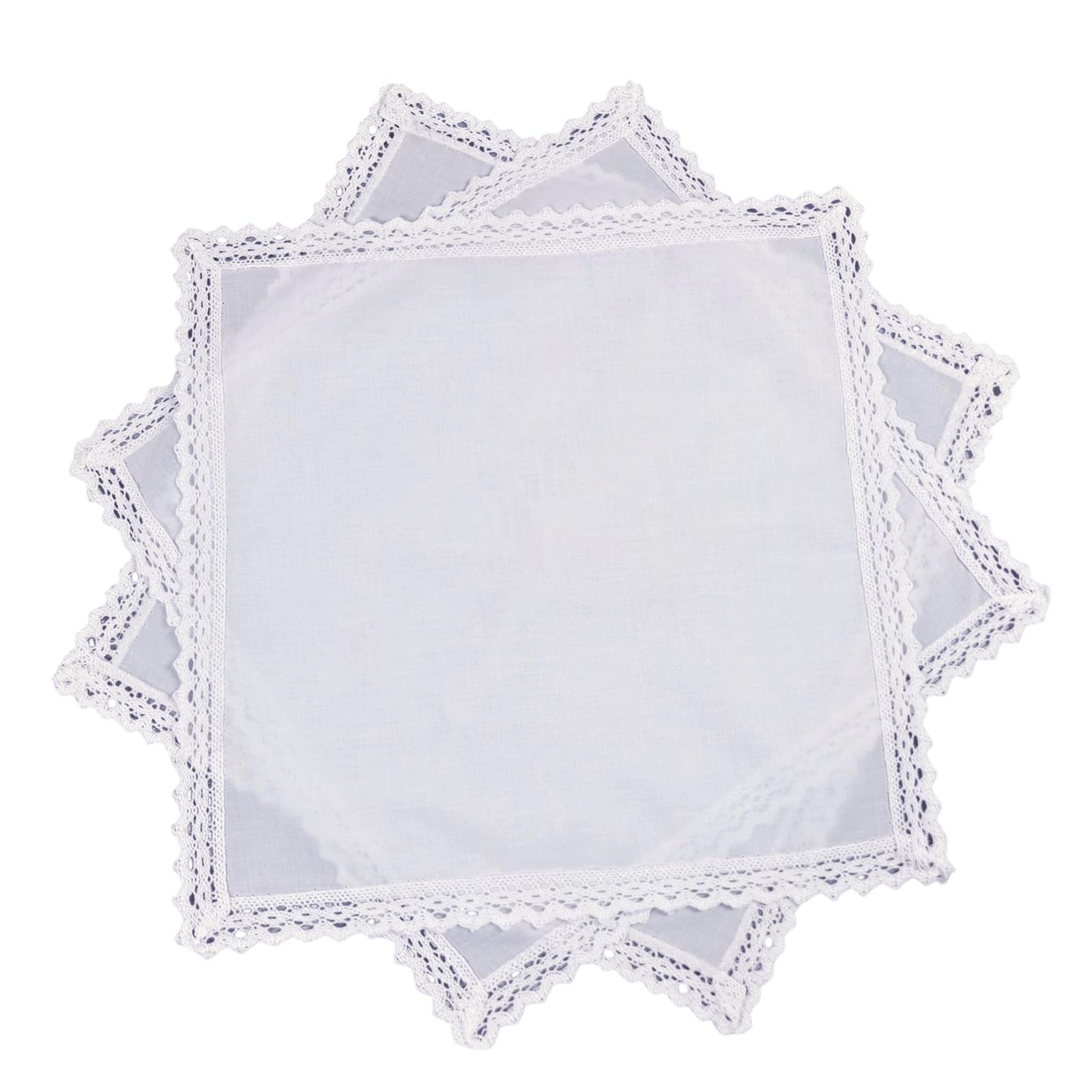 Kalttoy White Artistic Handcraft Bridal Handkerchiefs Cotton Fabric Customizable Wedding Anniversary Keepsakes Hanky Set Of 3 Crochet Lace Trim