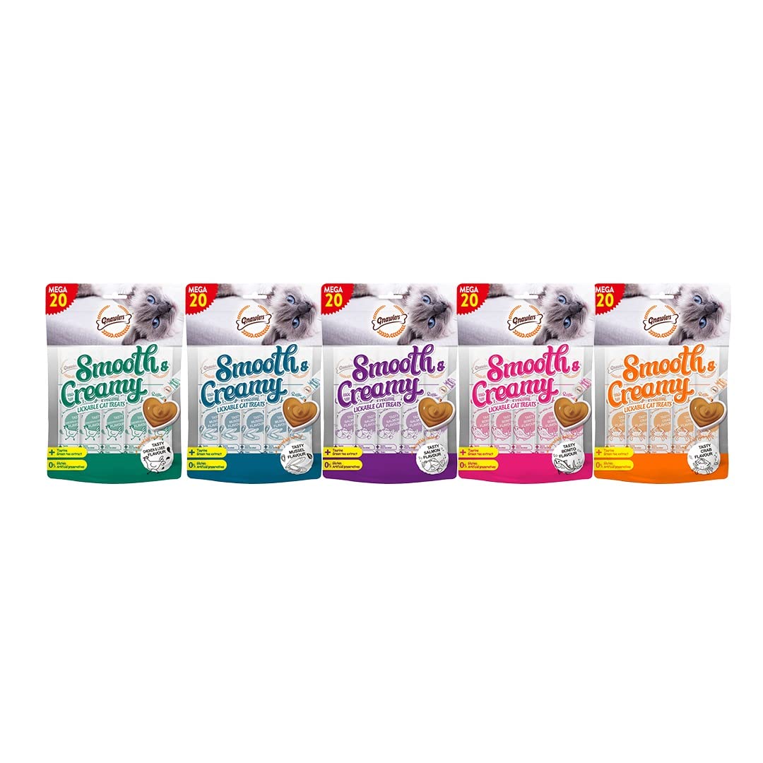 Gnawlers Smooth Creamy Treat for Cats with Tasty Crab x1 + Salmon x1 + Chicken Liver x1 + Mussel x1 + Bonito x1 (Pack of 5) Newly Launched Sold by DogsNCats (B0C6FDKJGC) Amazon Price History, Amazon Price Tracker