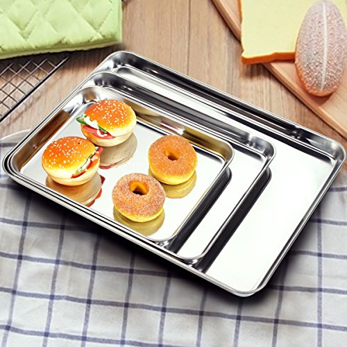 Cookie Sheet Baking Sheet Set Of 3, Bastwe Commercial Grade Stainless Steel Baking Pan, Professional Bakeware Oven Tray, Healthy & Non-Toxic, Rust Free & Mirror Finish, Easy Clean & Dishwasher Safe #TOP5