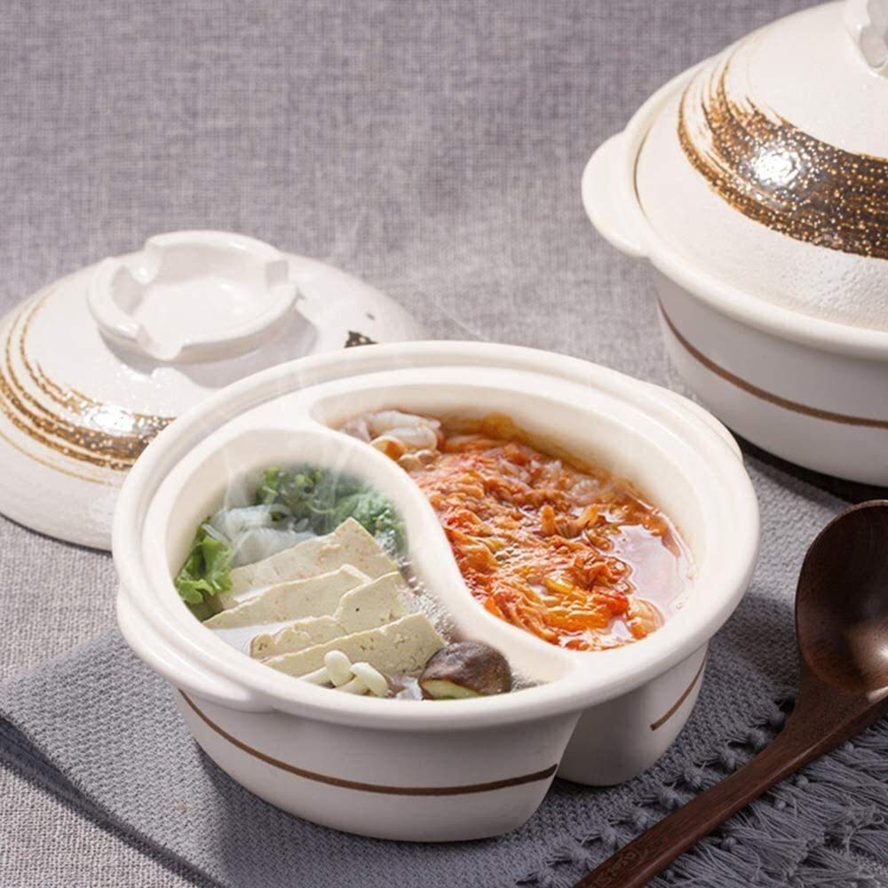 NC Clay Pot,for Cooking Hot,Dual Sided Yin Yang Hot with Divider,Double-Flavor Yuanyang Hot,Japanese Hot,Heat-Resistant Ceramic Casserole(2L)(2L)