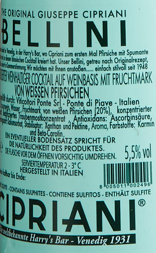 Viticoltori Ponte Original Cipriani Bellini Cocktail-Getränk, 0.75 Liter (3er Pack)