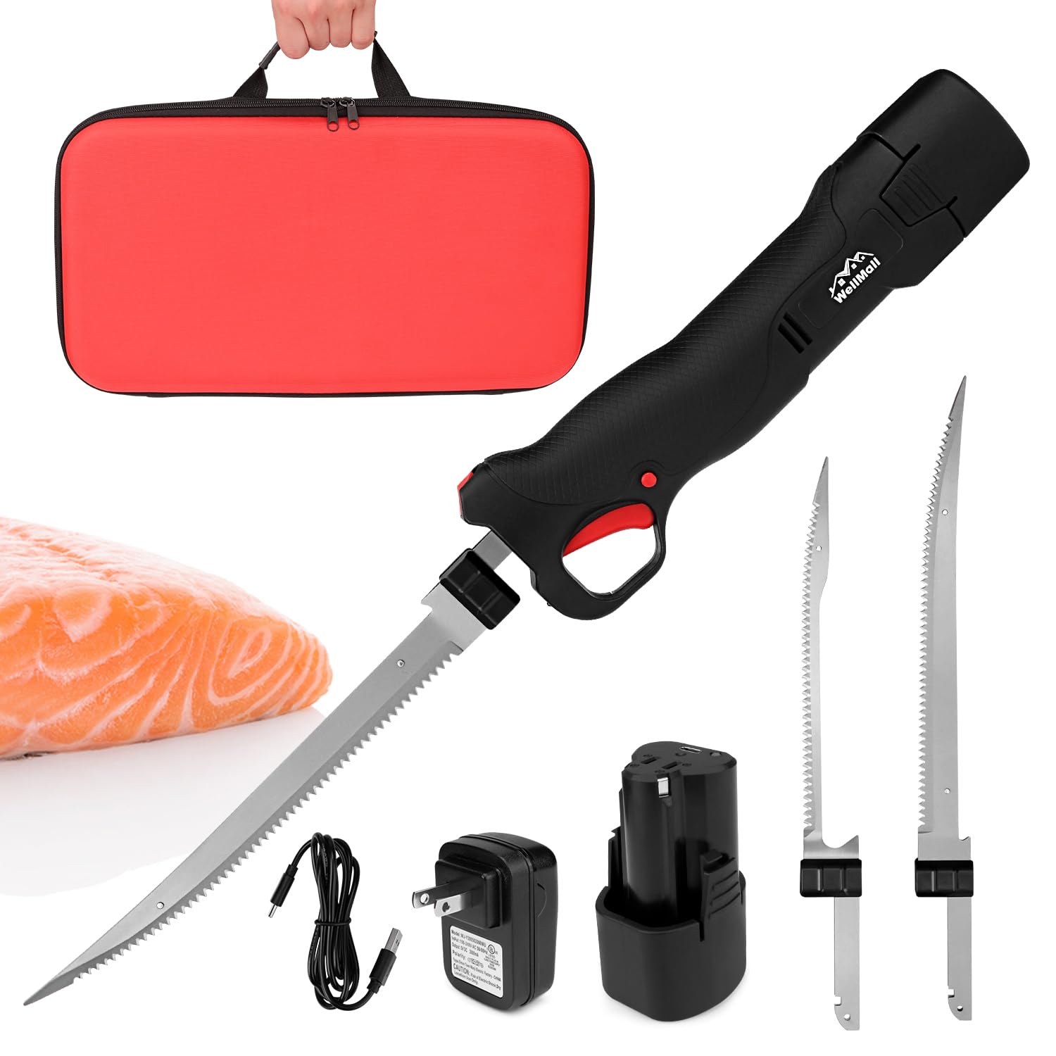 Fillet Knife - Electric Fillet Knife for Fish, Cordless Electric Knifes with Safe Lock, Non-Slip Grip Handle with 1 battery and 7"+9" blade image 8