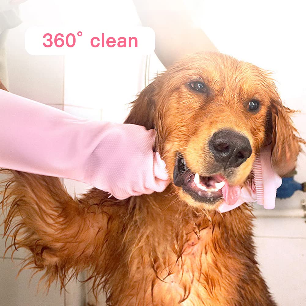 WAYUTO Guanti da toelettatura in silicone a maniche lunghe: bagno per gatti, massaggio per cani, depilazione, shampoo per animali domestici per cucina, bagno e negozio di animali domestici - viola