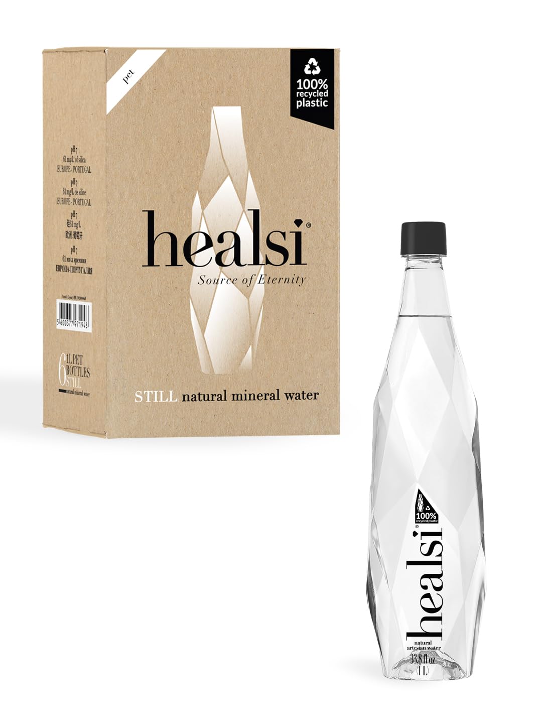 Healsi Natural Artesian Still Water, pH7, Rich in Silica, 6 x 33.8 fl oz – Crystal | Pure Artesian Water | Refreshing Taste | Balanced pH7 for Optimal Hydration