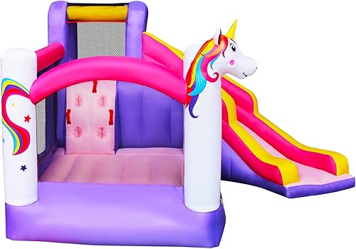Miniatura 3 de BESTPARTY Casa inflable de unicornio, castillo animoso con soplador, casa de rebote con tobogán, castillo animoso para niños con área de salto,