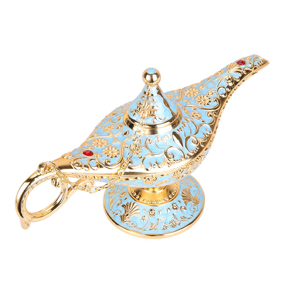 ANQIA Vintage Aladdin Magic Genie Lamp Light for Home Party Wedding Table Decoration & Gift,Classic Zinc Alloy Arabian Lamp Jewelry Box（Light Blue）