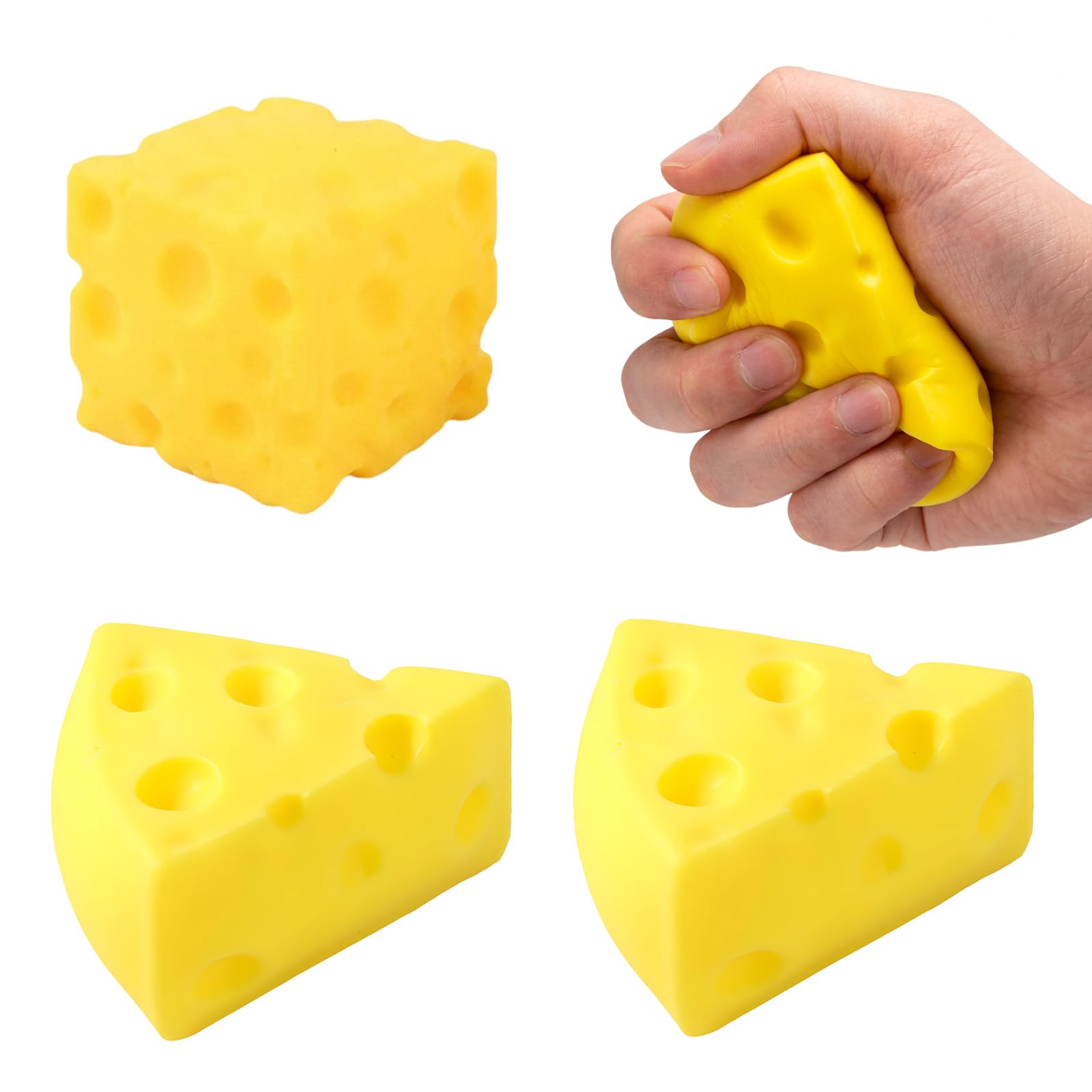 3pcs Giant Cheese Squishy, Squishy Cheese Stress Relief, Cheese Squishys For Adults, Set Of Two Triangular And One Square Cheese Shapes For Focus And Relaxation