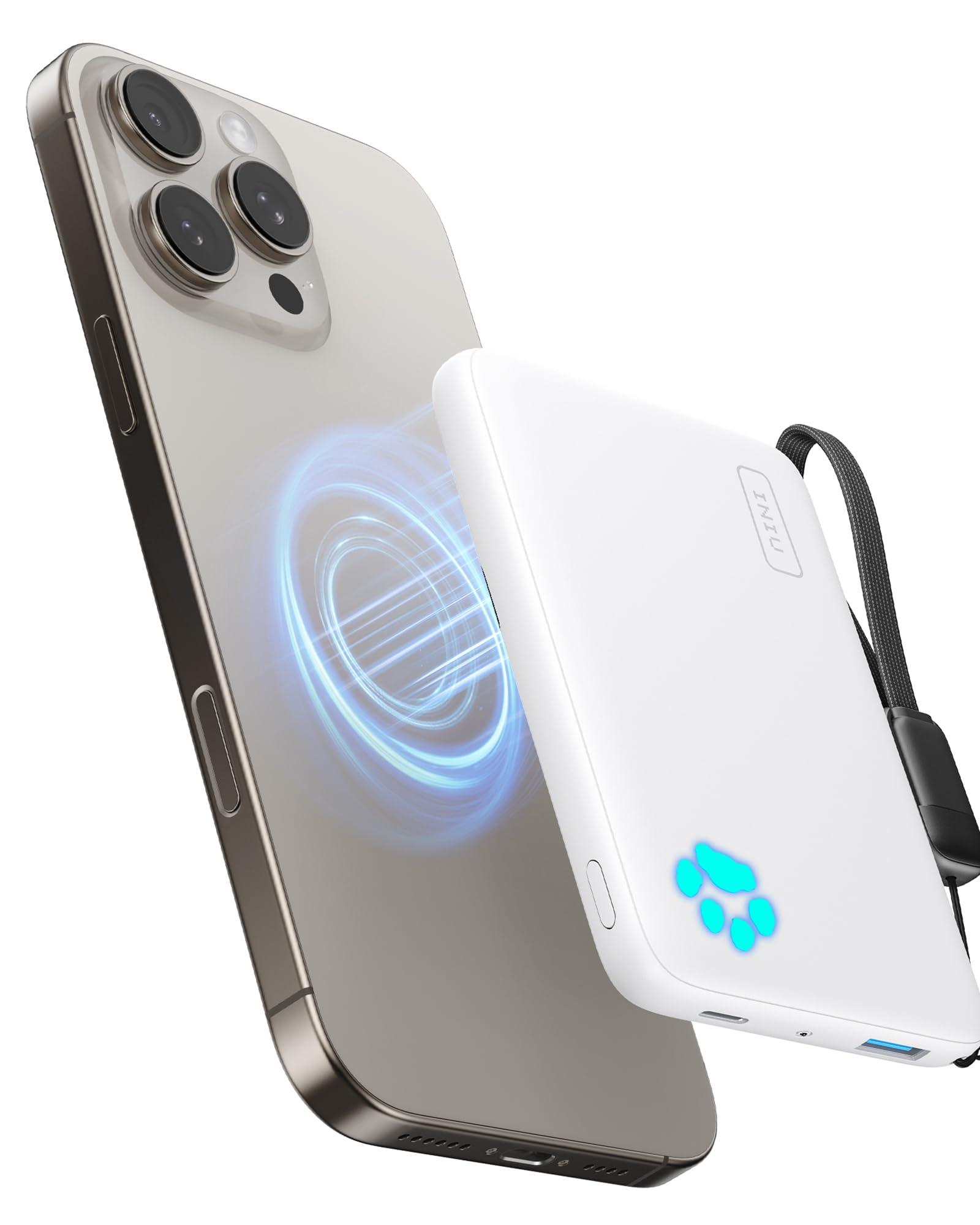 INIU 30W Magnético Power Bank, Pequeña 10000mAh Bateria Externa Fast Charing con Certificación Qi2, Mini USB-C Bateria Portátil para iPhone16/15/14/13/12/Pro/Max, Mochila Viaje Essentials, Blanco