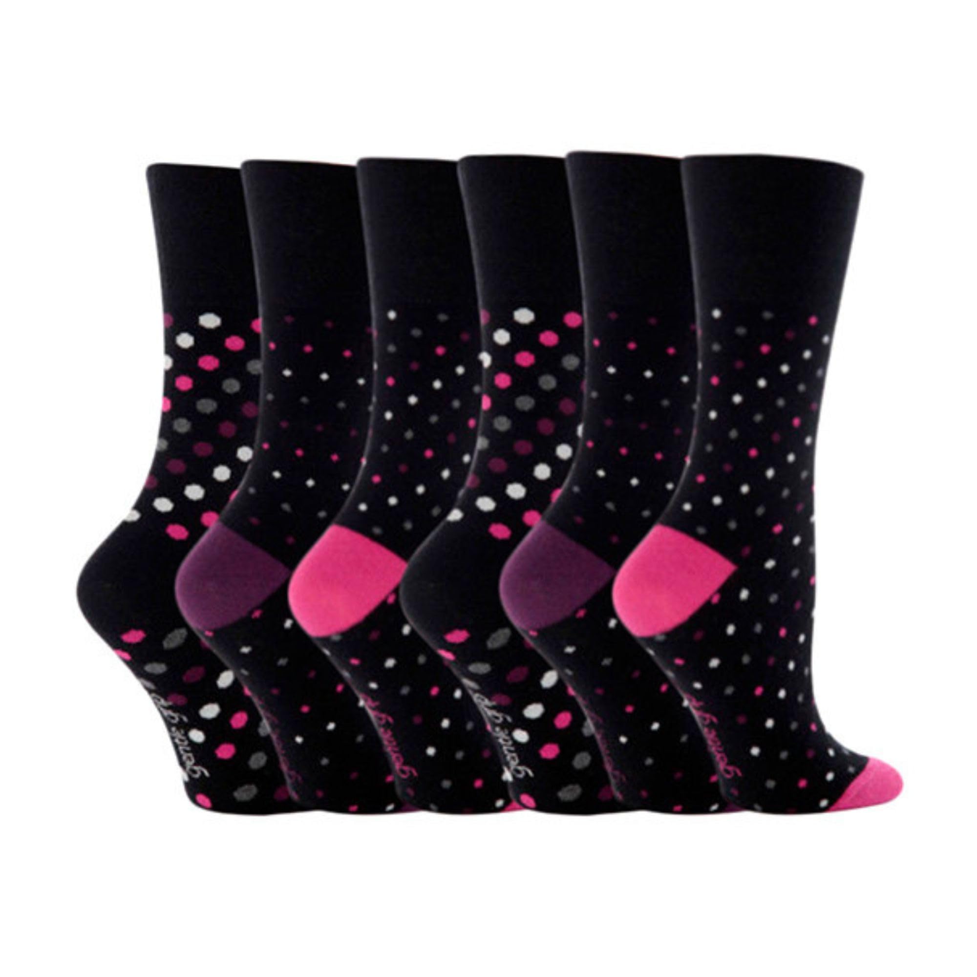 Sock Shop Gentle Grip Women's Solrh07 - Polka Dot Cotton Socks – 6 Pack | Non-Elastic Soft Top Spotted Pattern Socks For Circulation (4-8, )
