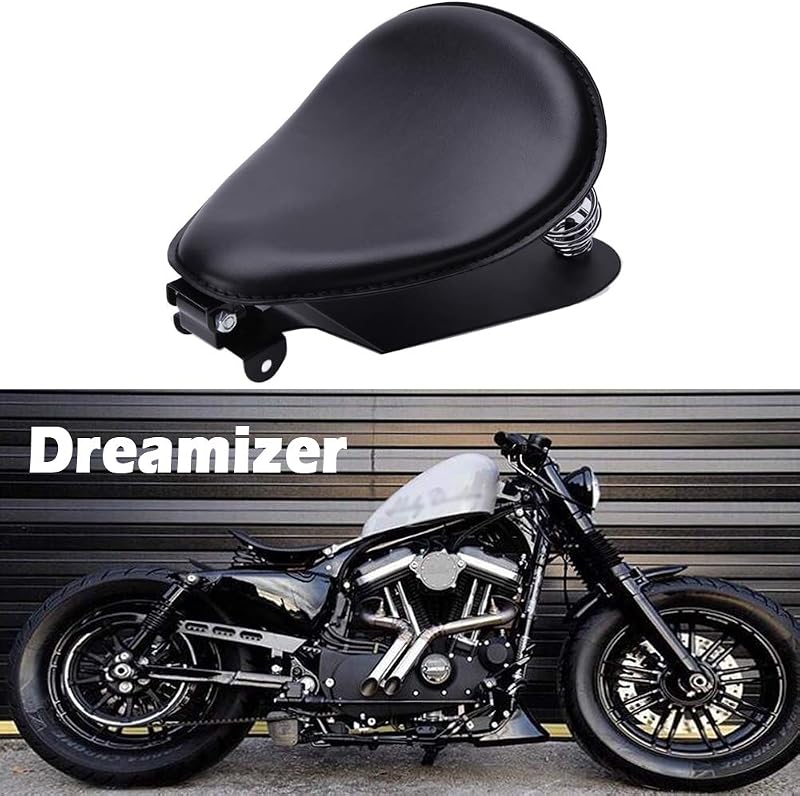 DREAMIZER Fekete Bobber Motoros Szóló Ülés Rugós Rögzítőlappal - Sportster XL883 1200 48 Chopper Custom Motorokhoz Kompatibilis
