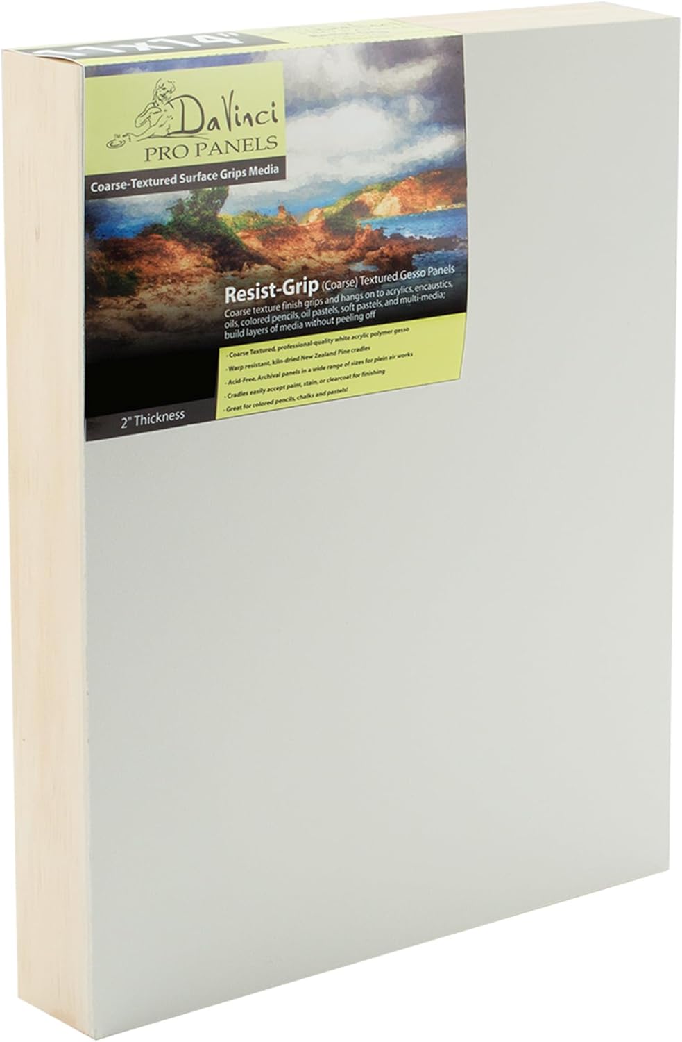 Da Vinci Pro Resist-Grip Coarse Textured Gesso Board, 18x18, 2" Depth Art Boards for Painting, White Acrylic Polymer with Quartz Sand, Warp-Resistant Cradled and Sealed MDF Panel