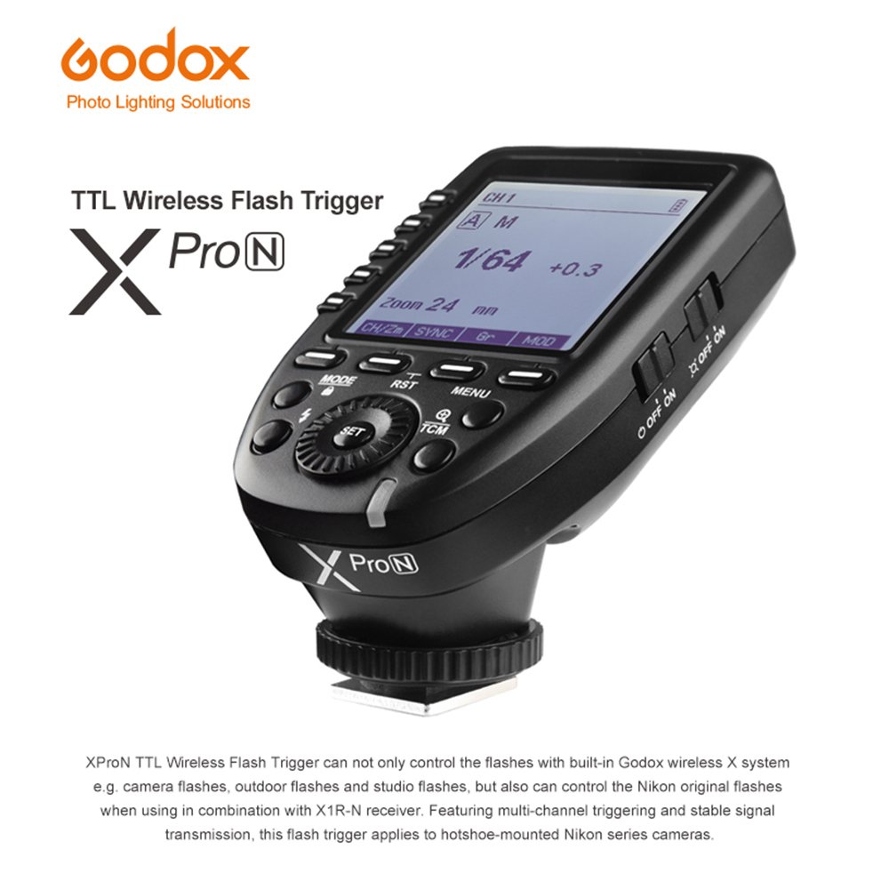 Godox Xpro-N TTL Disparador de Flash inalámbrico, 2.4G 1 / 8000s HSS TTL Convert-Manual TCM Transmisor de Flash de Pantalla LCD Grande para cámaras Nikon