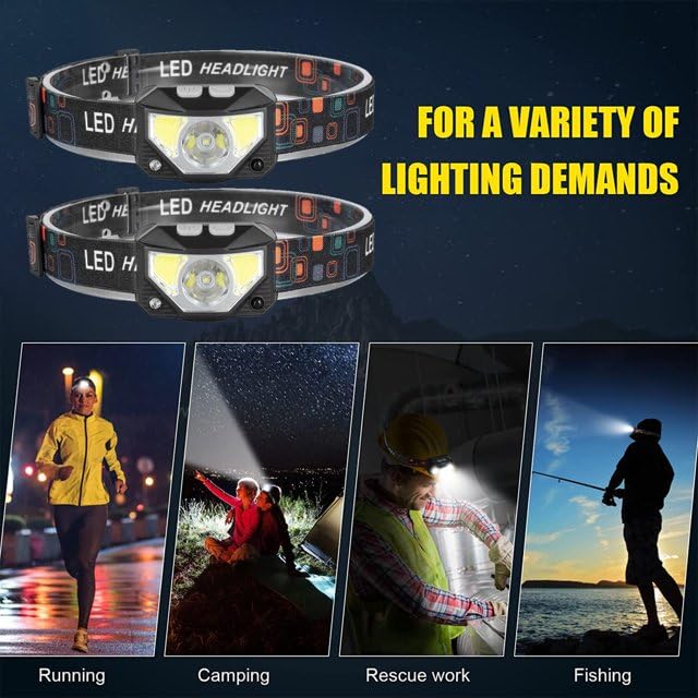 Linterna frontal LED con 8 modos de iluminación recargable blanca pack de 2 7