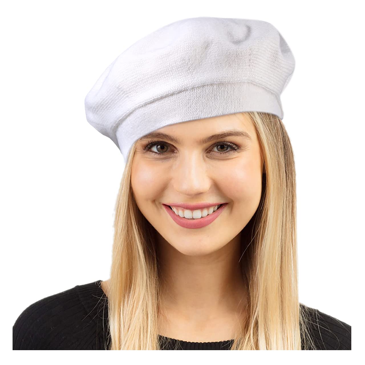 boderier Womens Beret Hat French Style Double Layer Acrylic Wool Knitted Stretchy Solid Berets Winter Thick Warm Beanies Cap