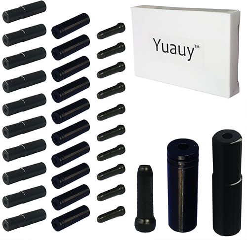 Miniatura 1 de (Total 30 unidades, 10 unidades de 0.197 in de aleación negra de carretera de montaña para bicicleta, puntas de cable de freno, tapas de extremo +