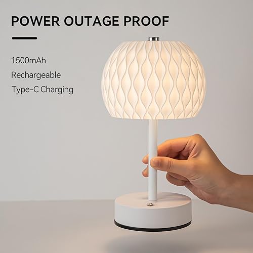 Miniatura 2 de Lámpara de mesa pequeña a pilas, 3 temperaturas de color, recargable, control táctil, lámpara de escritorio regulable, luz nocturna LED inalámbrica