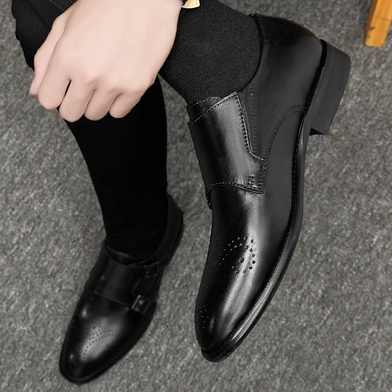 Business Oxford Shoes for Men Slip On Pointed Toe PU Leather Double Monk Strap Slip Resistant Rubber Sole Low Top Casual2