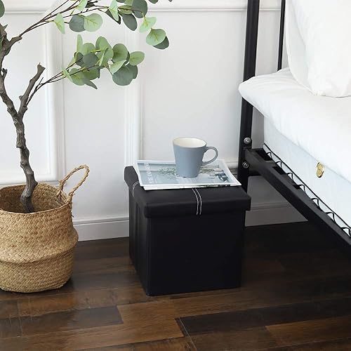 Miniatura 7 de YCOCO Cubo otomano de almacenamiento pequeño, plegable otomano, asiento otomano con almacenamiento versátil caja de juguetes, 11.8 x 11.8 x 11.8