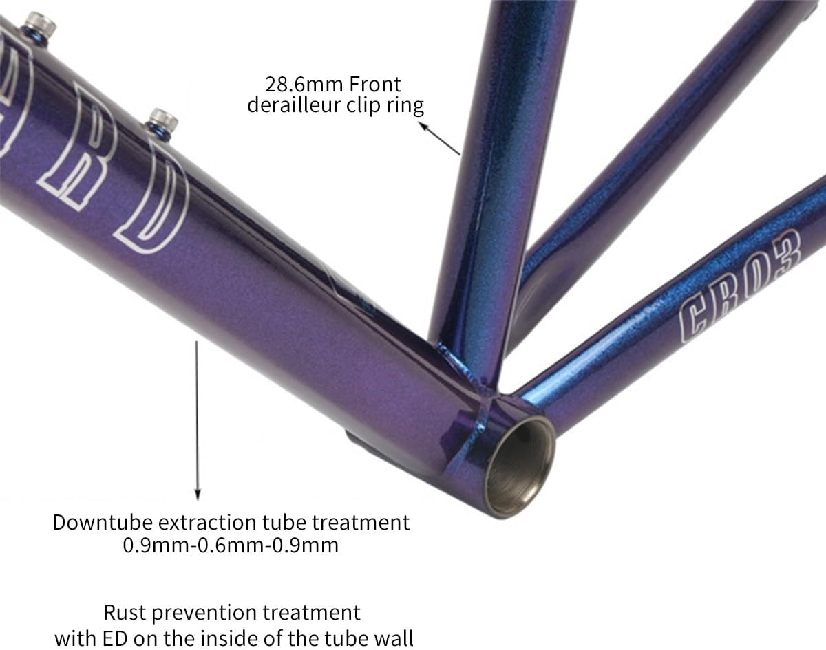 700C Road Bike Frameset BSA BB68mm 44cm 47cm 50cm 53cm 56cm Quick Release Frame F100mm R130mm QR Cr-Mo Steel Rim Brake Frame with Carbon Fibre Fork Semi-External Routing(Blue-Purple,50cm)