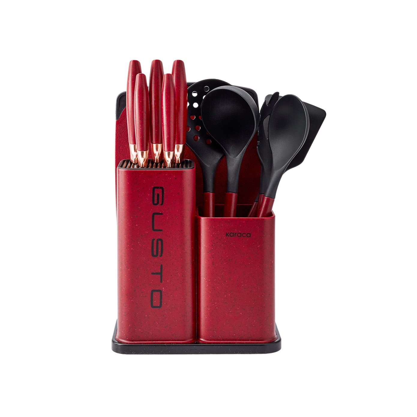 Karaca Gusto 12-Piece Knife Service Chopping Board Set Bordeaux Chef's Knife, Carving Knife, Bread Knife, Cutting Knife, Paring Knife, Pasta Spoon, Strainer, Spatula with Slot - Image 2