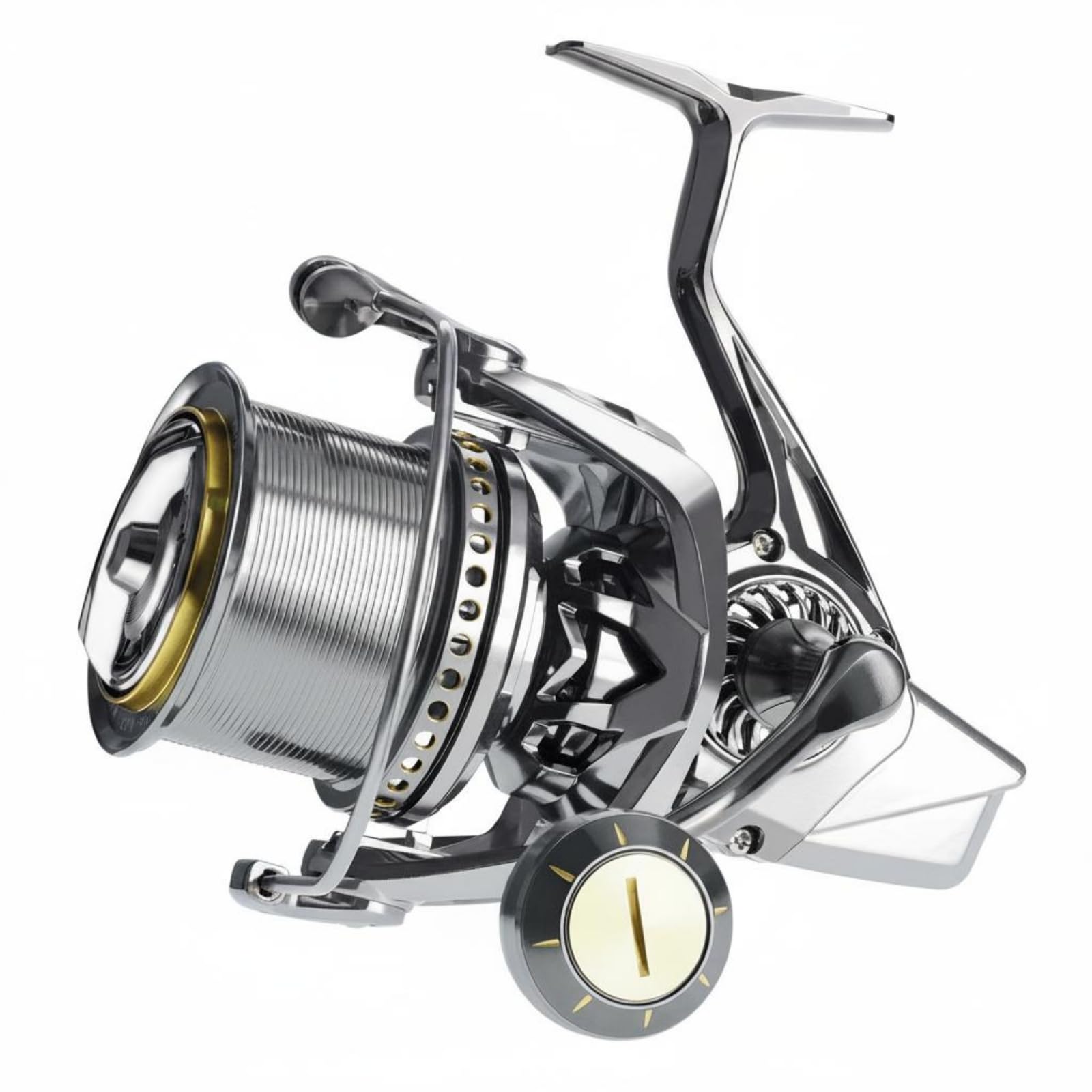 Carrete de Pesca Carrete Giratorio Bobina Delantera Amplia Mango Intercambiable Consistente Construcción Metálica Relación 4.8 1 Rodamientos 11+1