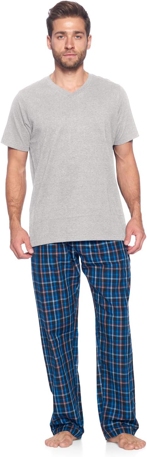 Ashford & Brooks Men’s Sleepwear & Loungewear Pajamas Set | Woven Plaid PJ Pants & Short Sleeve Jersey Shirt