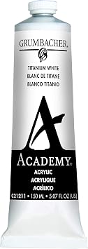Grumbacher Academy Acrylic Paint, 150ml/5.07 oz Metal Tube, Titanium White C21211
