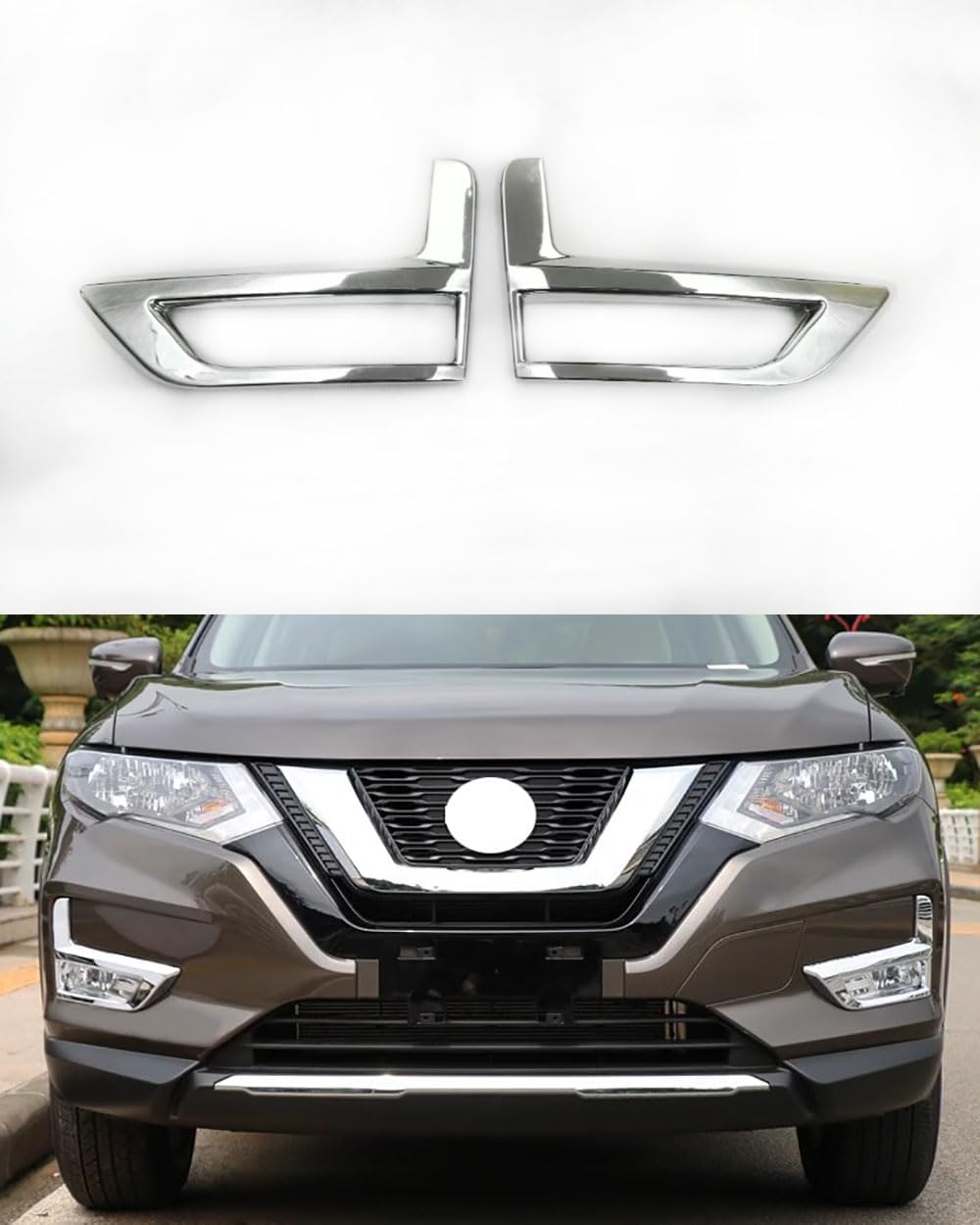 Car Accessories Fit for Nissan Rogue 2017-2020 ABS Exterior Front Fog Lights Lamp Cover Trim 2PCS Set (Chrome)