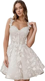 Lace Applique Short Wedding Dresses for Bride White Mini Bridal Shower Gown A Line Reception Dress for Women ZXLW0002