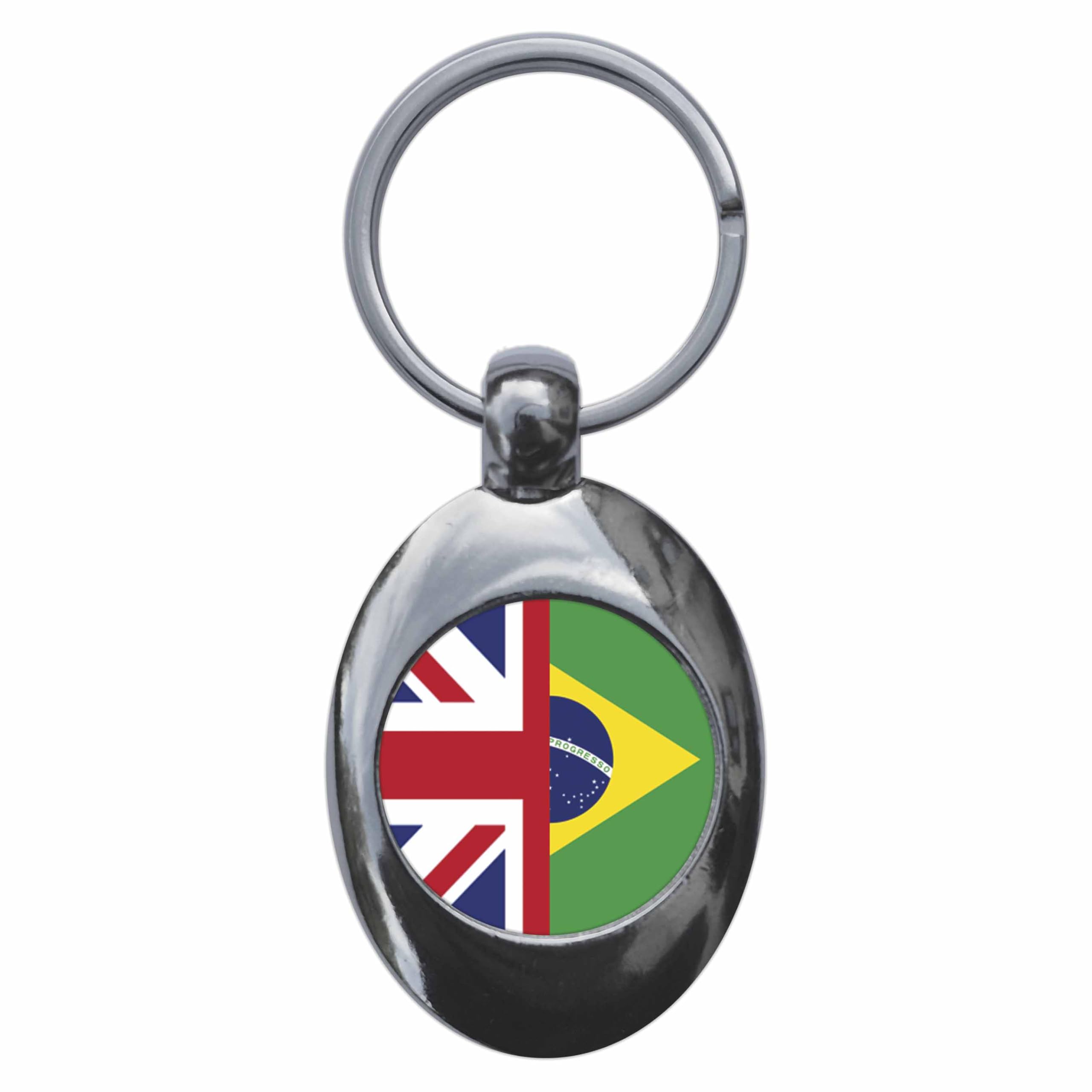 Ozorath Brazil United Kingdom Split Flag Keyring Keychain With Trolley Coin
