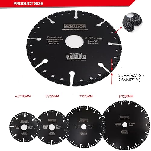 Miniatura 2 de DT-DIATOOL Rueda de corte de metal de 7 pulgadas para tubo de acero multiuso Ángulo de barras de refuerzo de hierro Acero Aluminio PVCVacuum soldado