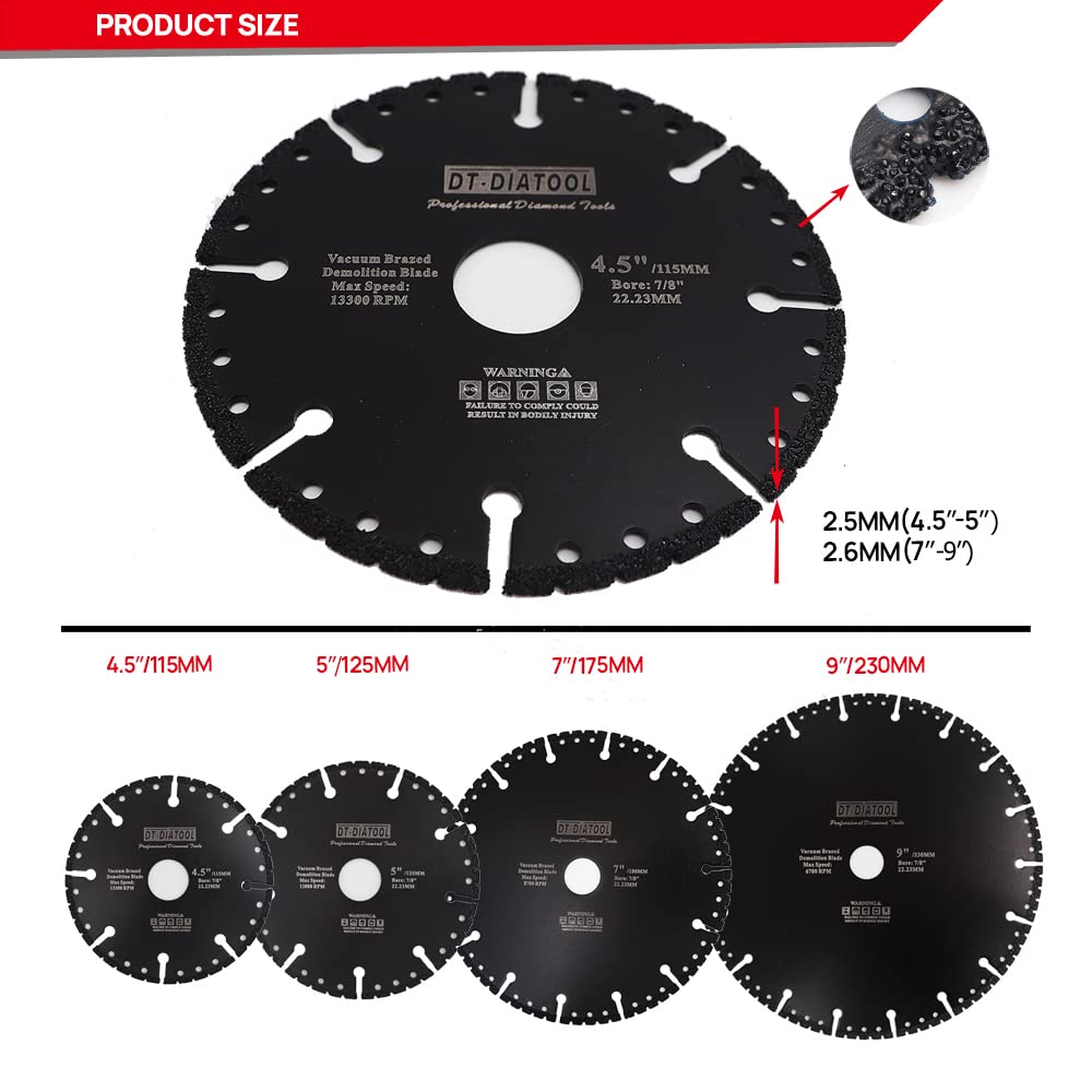 DT-DIATOOL Disco Diamante 2 Piezas 230 x 22,23 mm Hoja de Sierra Multiusos para Hormigón Armado Metal Alu Rebar Hierro PVC Todos los Materiales Resistentes
