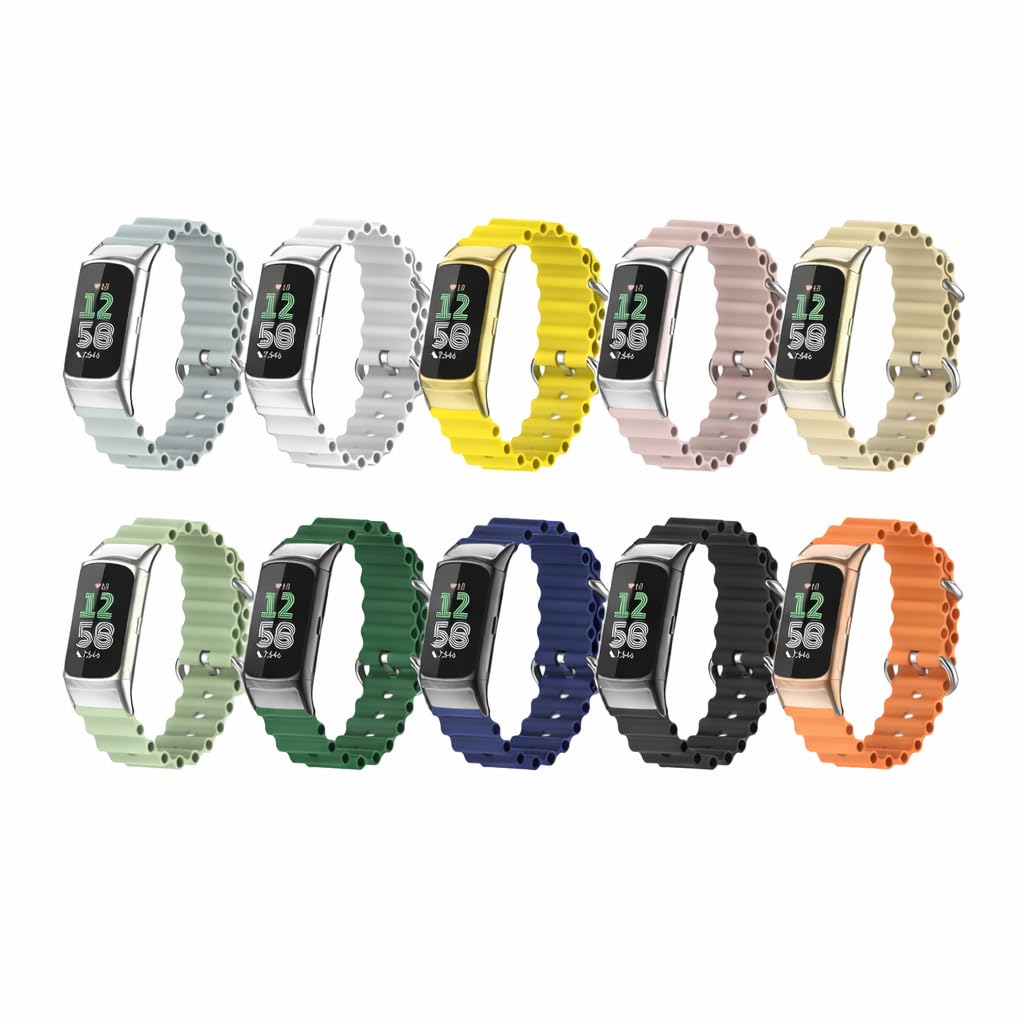 King Dong Textured Ventilated Silicone Strap compatible with Fitbit Charge 6, Replacement Band (Light Tan)