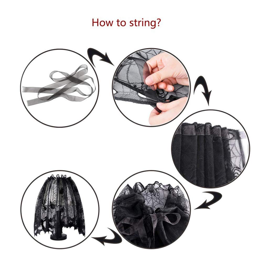 2pcs Halloween Lamp Shade Cover Decoration Black Lace Spider Web Lampshade Cover Topper Door Curtain for Halloween Party Decor Supplies 20 x 60 inch - Image 4