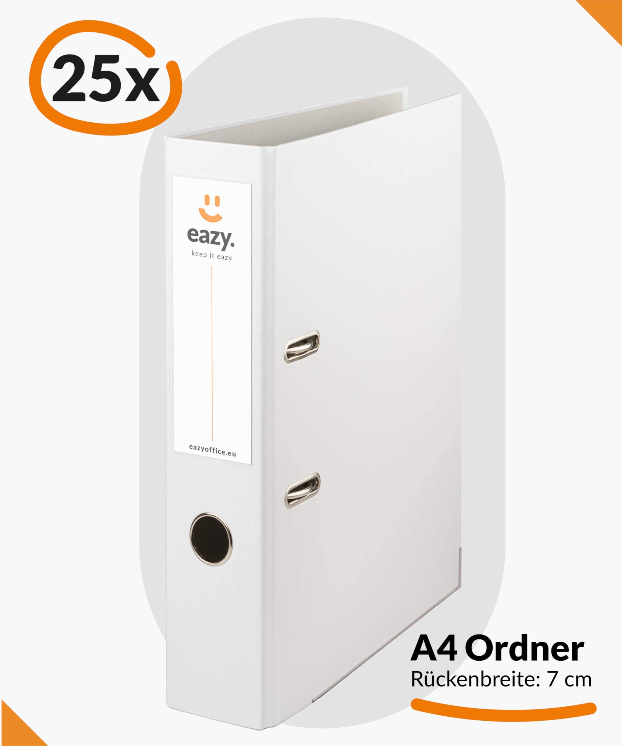 Eazy Büro-Ordner für Dokumente A4, Breit - 25er Hebelordner (Weiß)