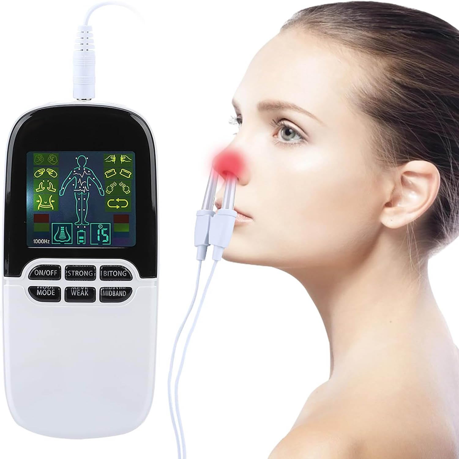 Dispositivo per la Terapia della rinite, Trattamento Laser Automatico a Bassa intensità per polipi nasali, 8 modalità di Massaggio, 4 uscite Patch, Timer Multi-velocità, Ampio SCH