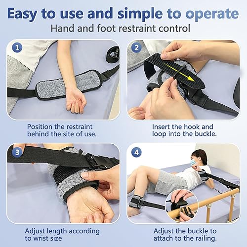 Miniatura 5 de Zelen Soportes para extremidades de cama médica, sujeción médica para pacientes, muñeca y tobillo, correas de muñeca para pies de hospital (2 piezas)