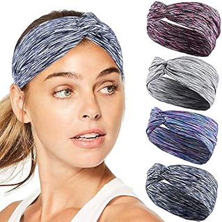 Lengus Stylish 4PCS Sports Women/Ladies Headband Lightweight Soft Wicking Stretchy Headbands Headwrap Workout Sweatband 4 Colors Ideal for Yoga, Running, Biking and Athletic Workouts