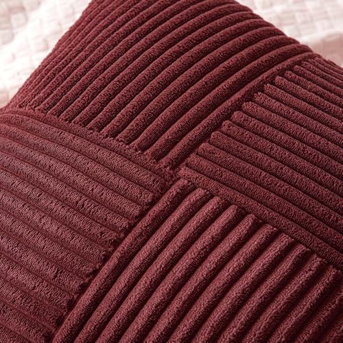 Image of MIULEE Burgundy Decorative Throw Pillow Covers for Couch 20x20 Inch | 2 Pack, Boho Farmhouse Pillow Covers, Soft Cross Corduroy Patchwork Textured Cushion Cases For Bed Sofa