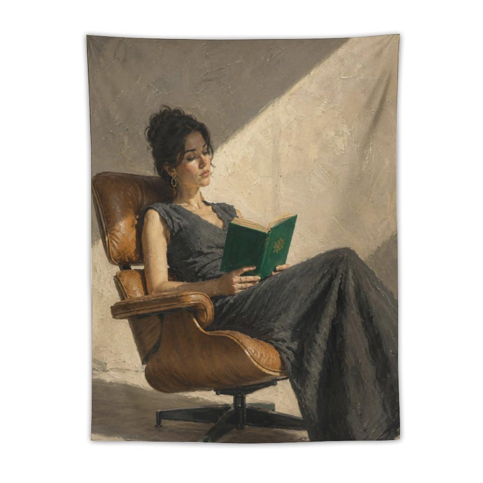 H3B8U2Y5 Woman Reading Green Book Wall Tapestry, Reading Corner