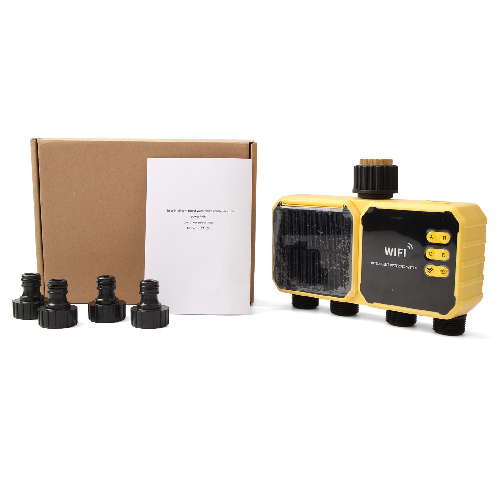 Smart Solar Water Timer Controller WiFi Ricaricabile Sensore Pioggia di Irrigazione da Giardino a 4 Zone per Giardinieri Intelligenti