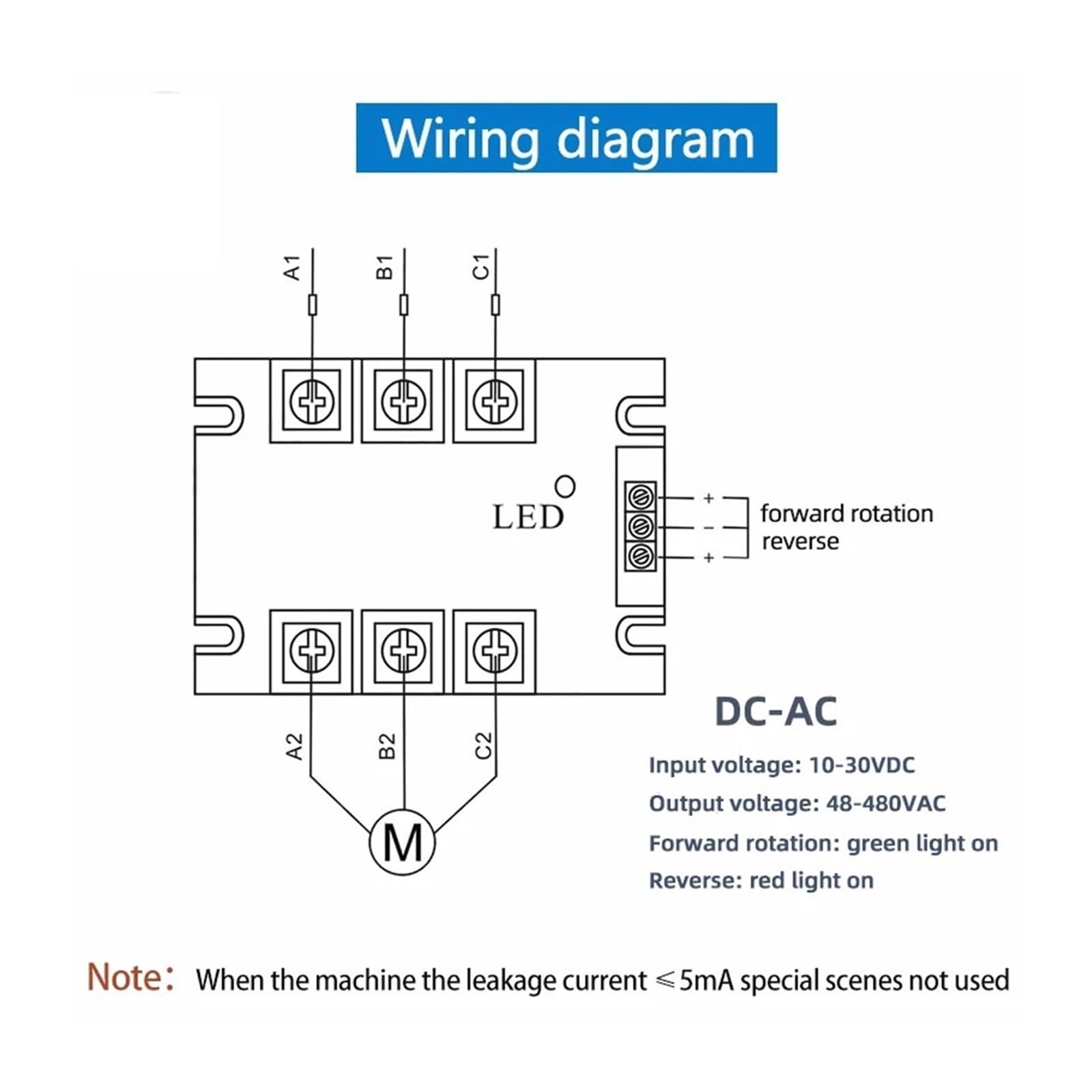 Relé trifásico de Estado sólido, Control Directo e inverso, estátor Motor CC 10A 25A 40A 60A 80A 10-30VDC 40-480VAC DA(10A)