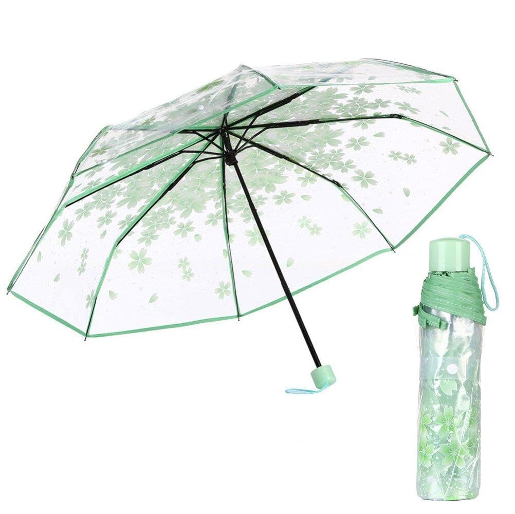 Sanfly Clear Windproof Lightweight Stick Umbrella Transparent Folding Umbrella Cherry Blossoms Long-handle Umbrella