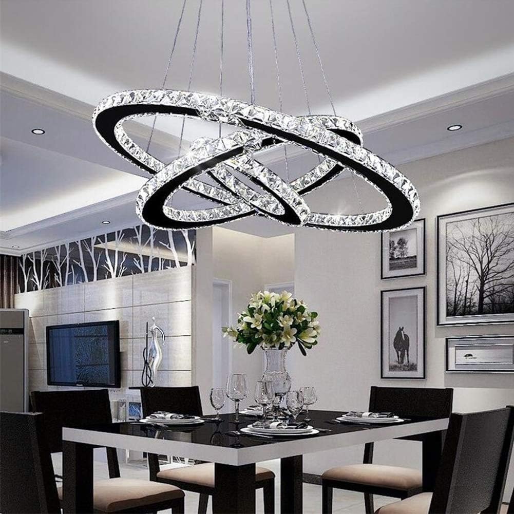 KXEcoLife Chandelier Modern K9 Crystal Three-Ring Ceiling Light 30cm*50cm*70cm Elegant Fixture for Living Room Dining Bedroom Study Home Decor