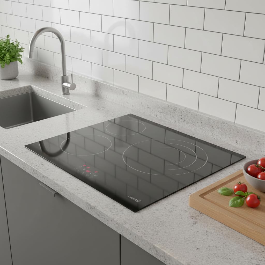 Cata BK Piastre in vetroceramica | Modello TD 6003 | 3 zone di cottura High Light | Larghezza 59 cm | 9 livelli regolabili | Potenza totale 5,4 kW | Colore nero 1800 W