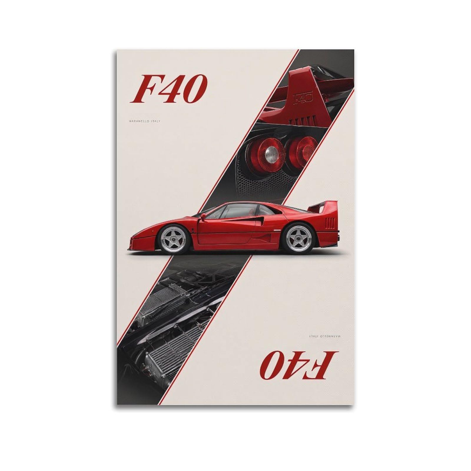 OKAHYS Classic Italy F40 Supercar Poster Vintage Red Sports Car Artwork Decorative Painting Canvas Wall Artworks Picture 12x18inch(30x45cm)